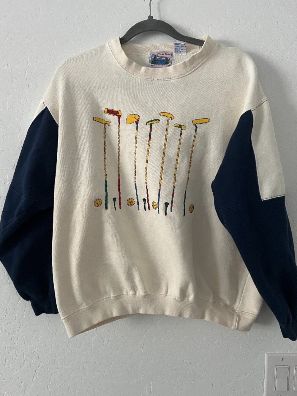 Vintage Golf Sweatshirt Large Golf Club Graphic Golfcore Colorblock 90s